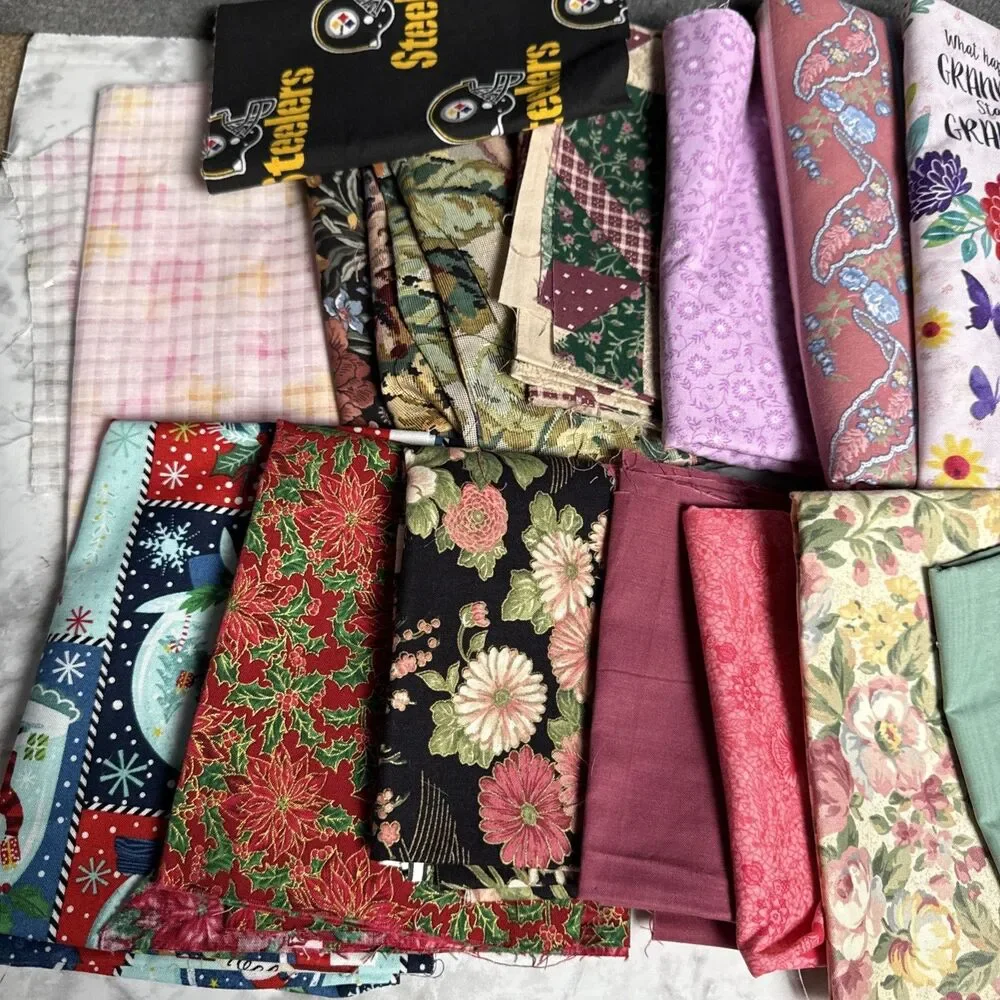 Fabric Scraps Lot Thanksgiving Floral Christmas Steelers Quilt Halloween 3.9 Lbs